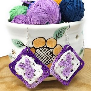 Handmade Easter bunny inspired crochet granny square earrings